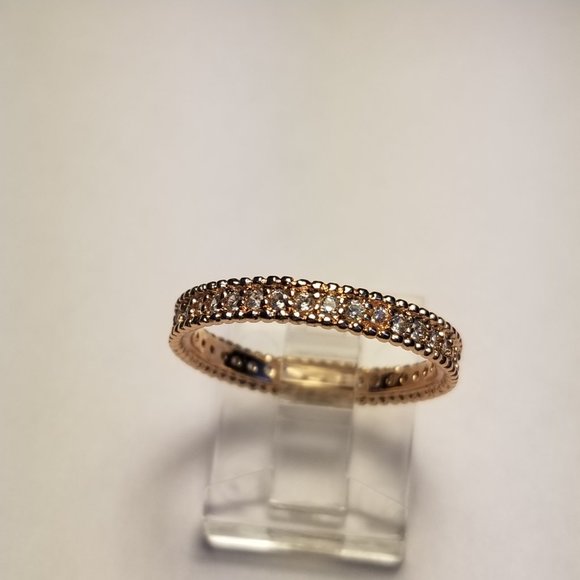Iris Wedding Band 18K Rose Gold AAA CZ Eternity - Picture 7 of 8